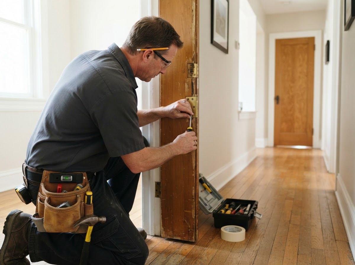 Maintenance technician performing general repair work on a residential property