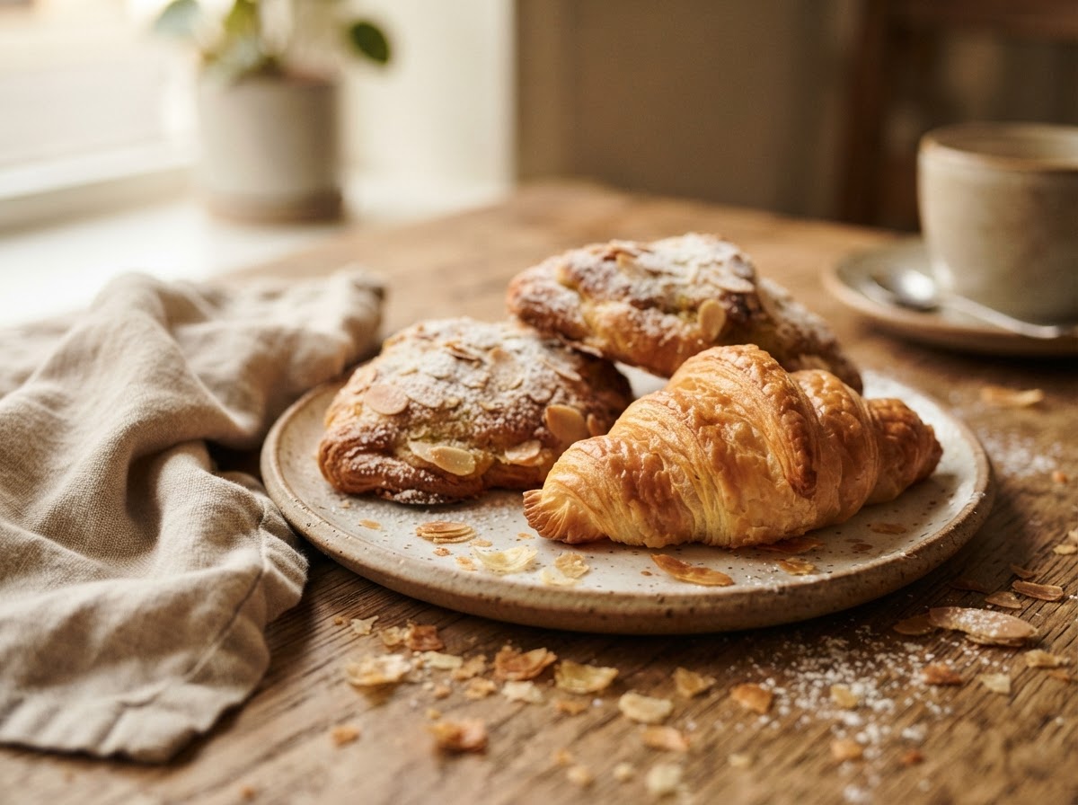 Fresh pastries on stoneware at The Copper Cup