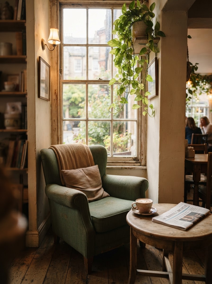 A cosy corner with an armchair by the window