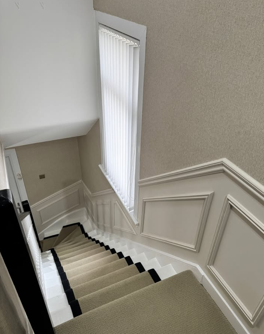 Period wall panelling and painted staircase joinery in a Glasgow home by SJ Joinery & Building