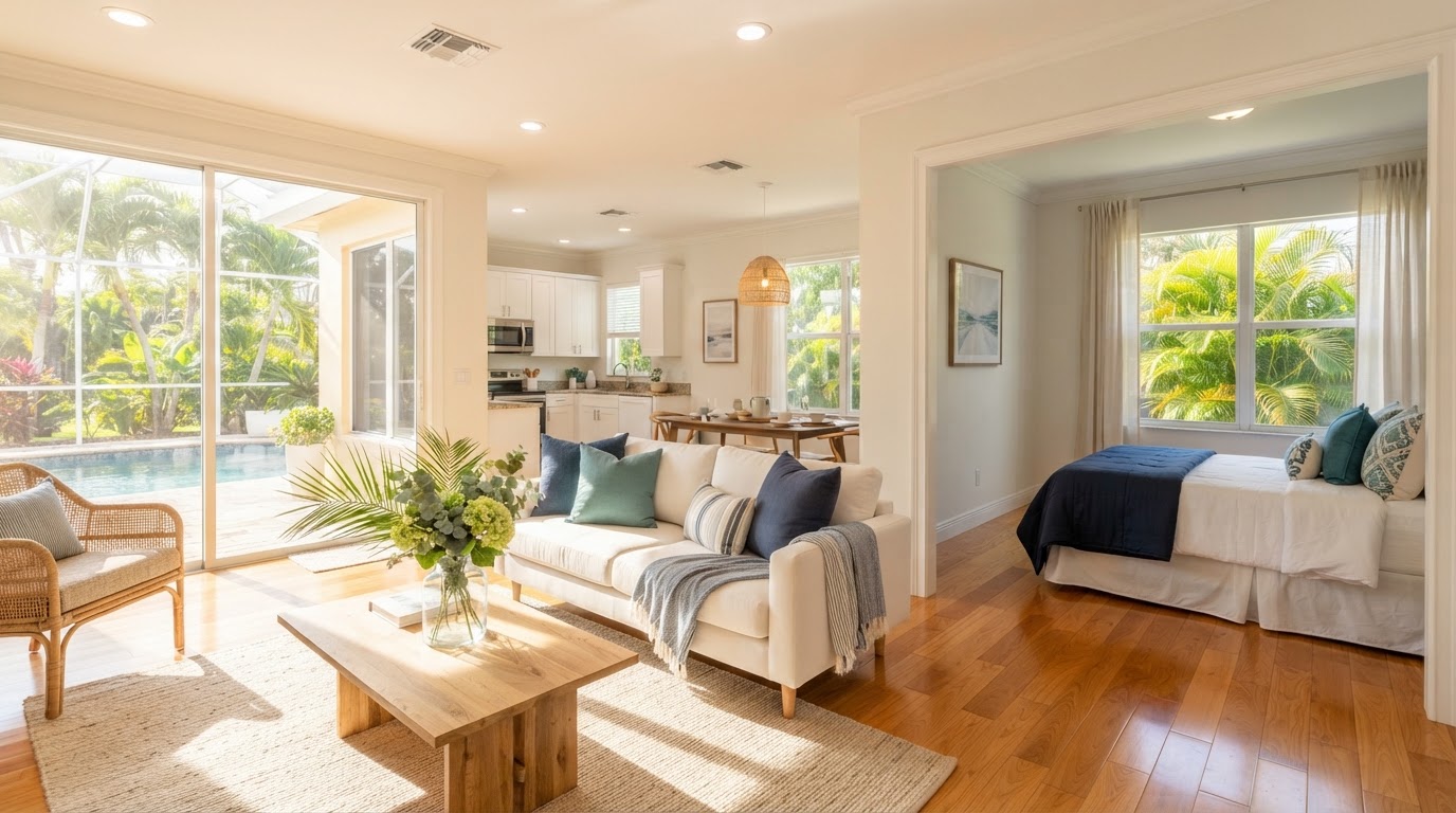 A freshly cleaned, sunlit Florida home interior