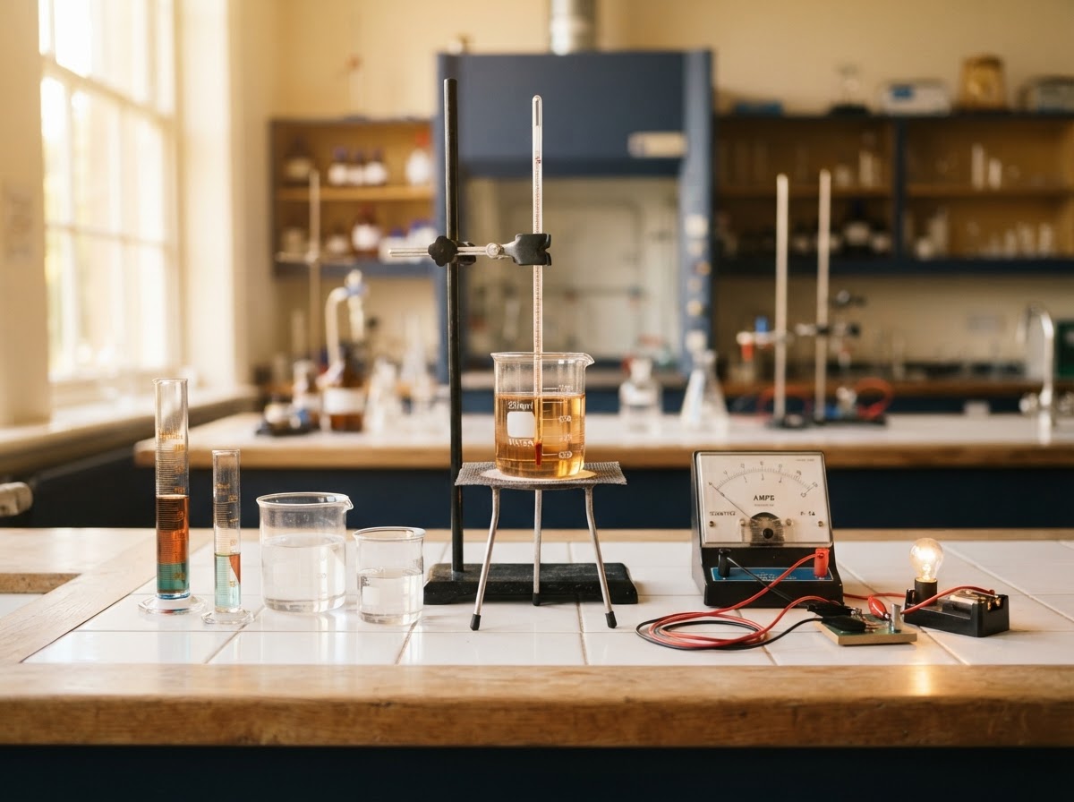 GCSE science lab equipment and a practical method worksheet