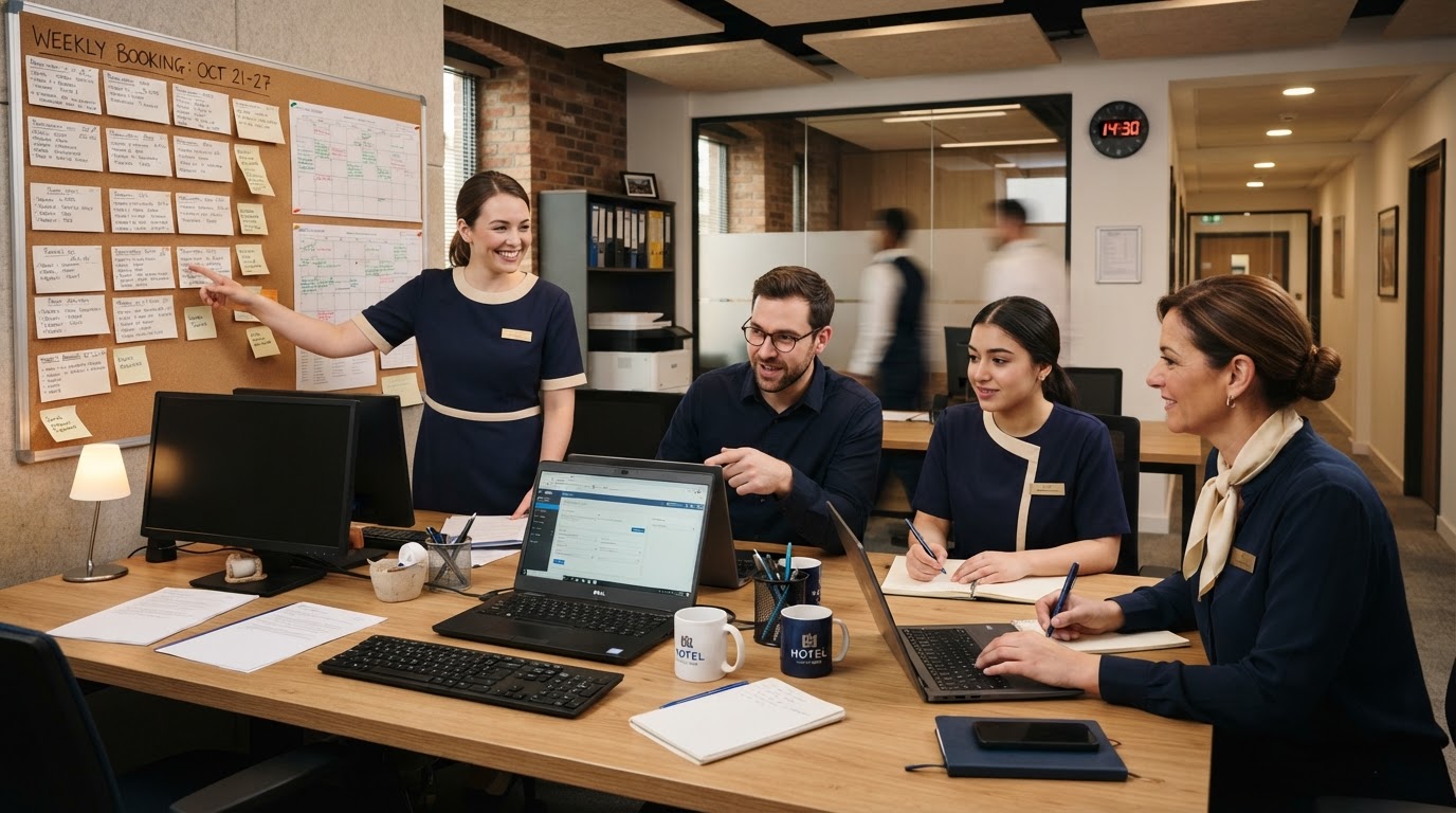 Team bei der koordinierten Verwaltung von Serviced Apartments