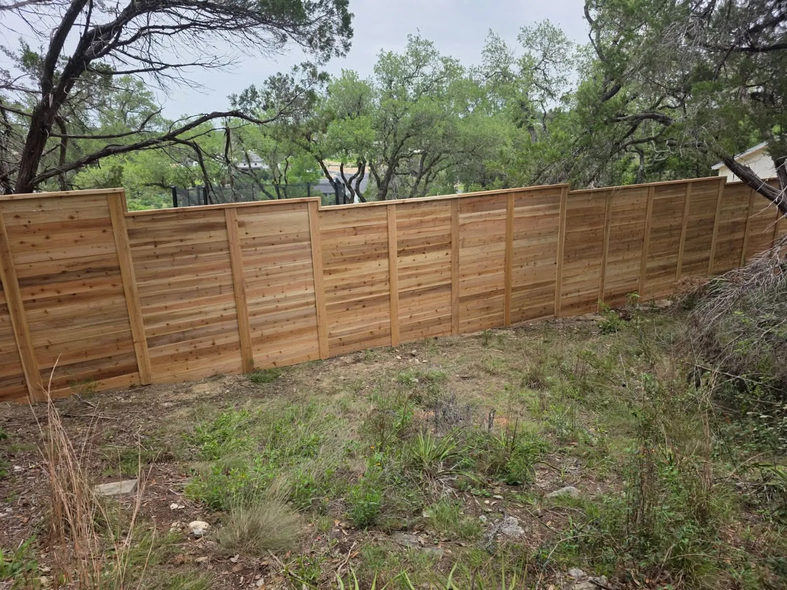 Terraced Hillside Horizontal Cedar Privacy Fence