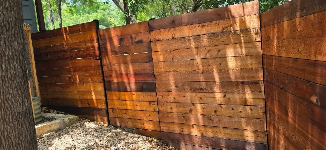 Sloped Boundary Wood Fence & Double Gate