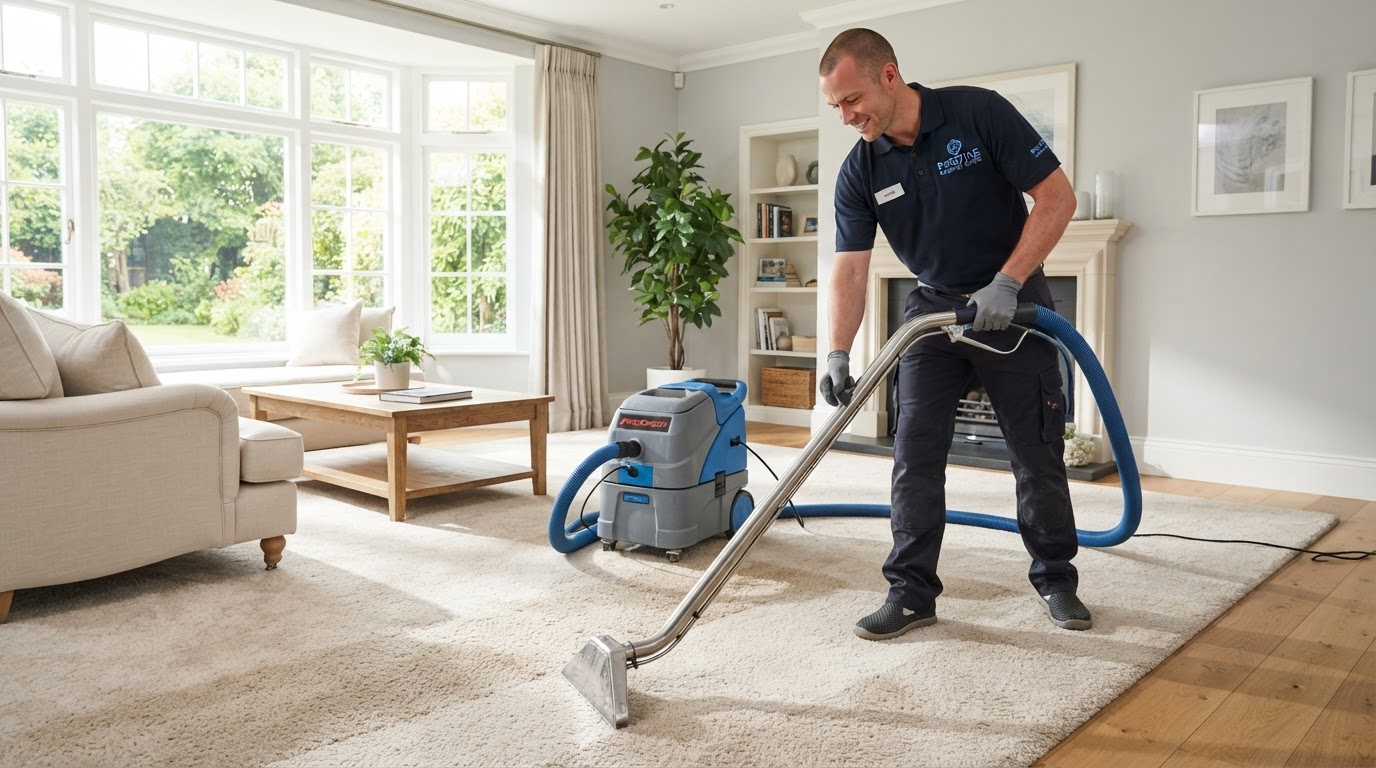 Purifera technician deep cleaning carpet in a New Hampshire home
