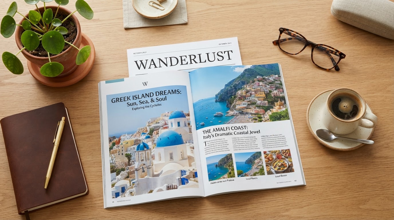 Publisher Package open magazine on table