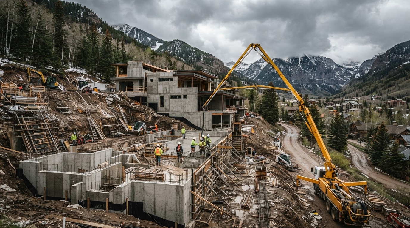 Foundation work on the alpine slope — Shadow Mountain Townhomes, Aspen, CO