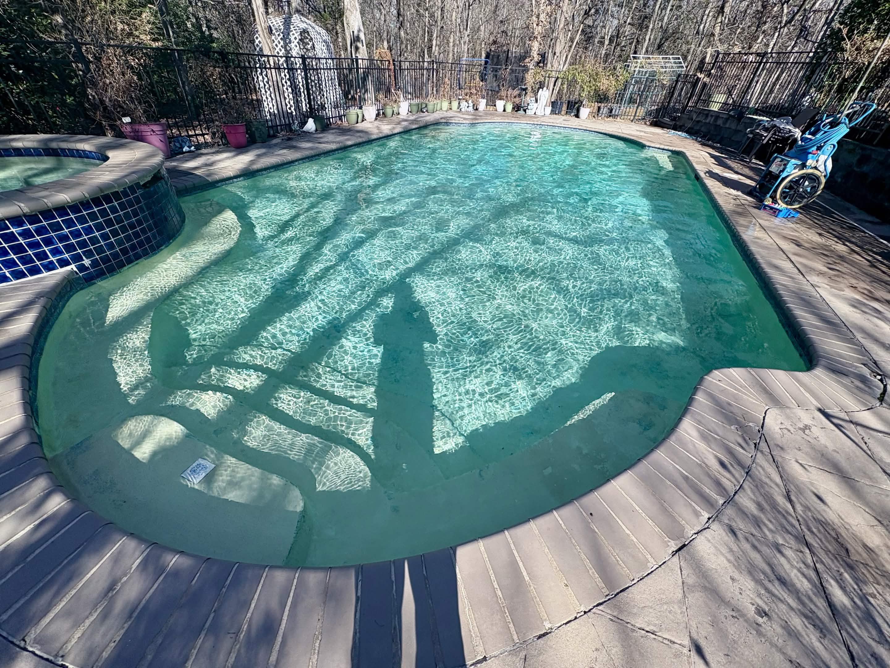 Clean, balanced swimming pool and spa with crystal-clear water
