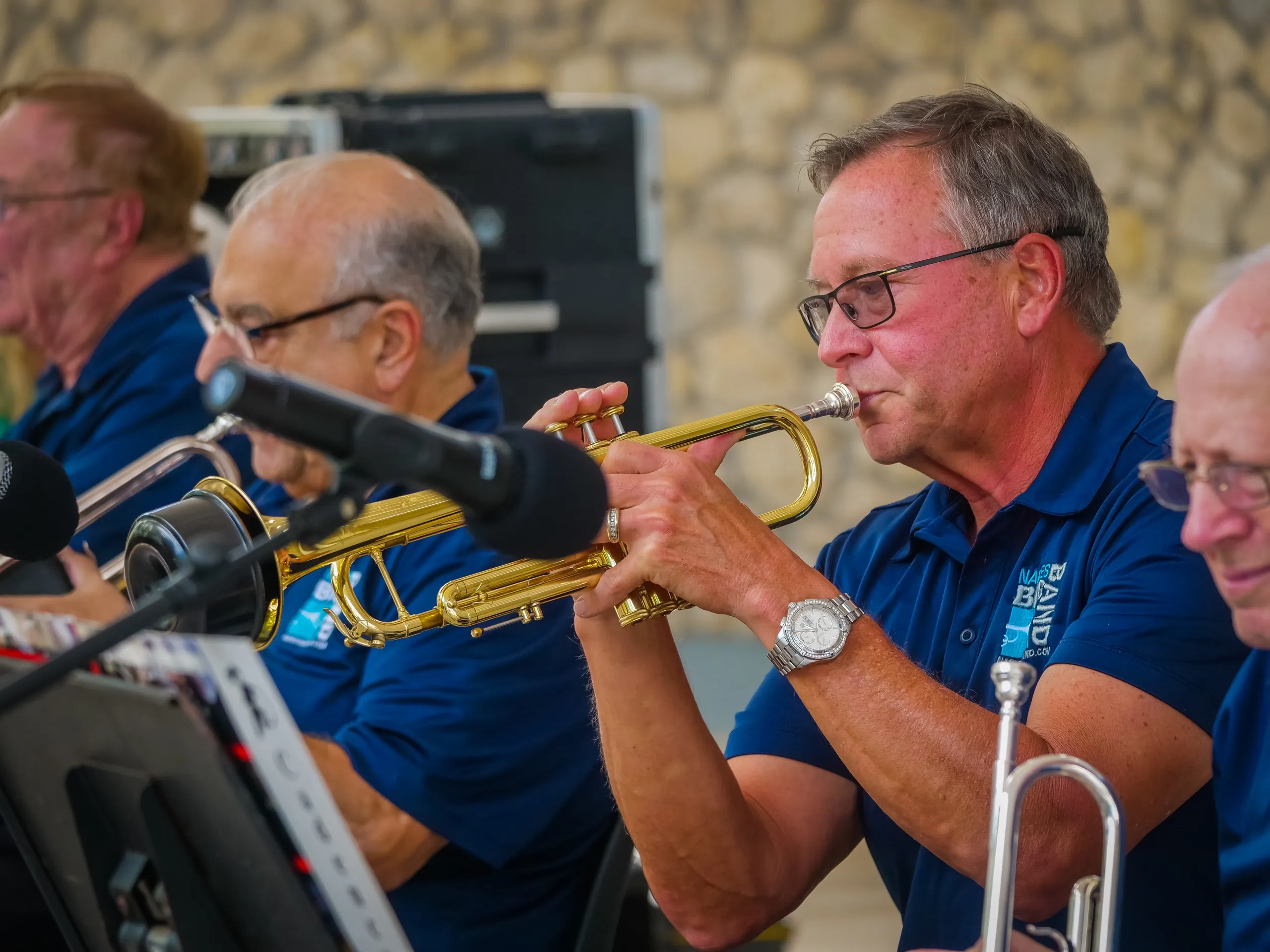 Director James Castaldi playing a soaring trumpet solo