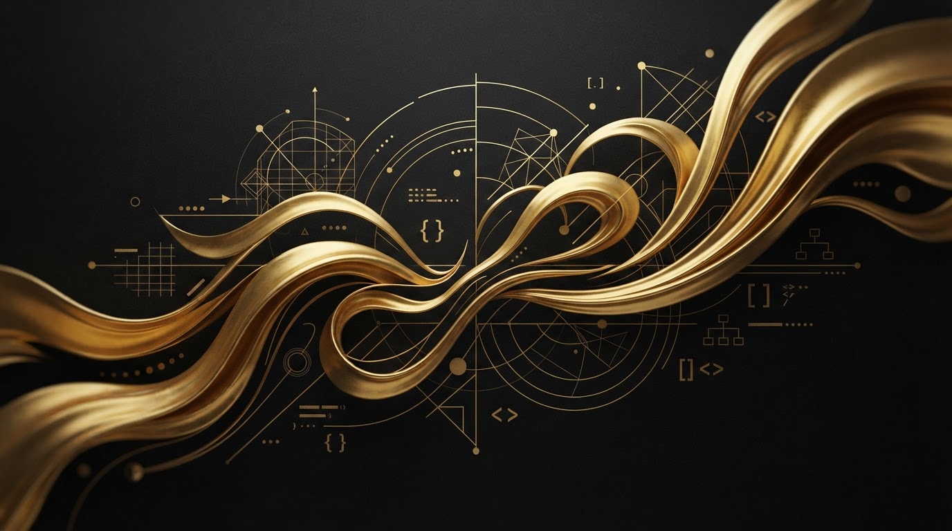 Abstract gold and charcoal composition representing bespoke web design