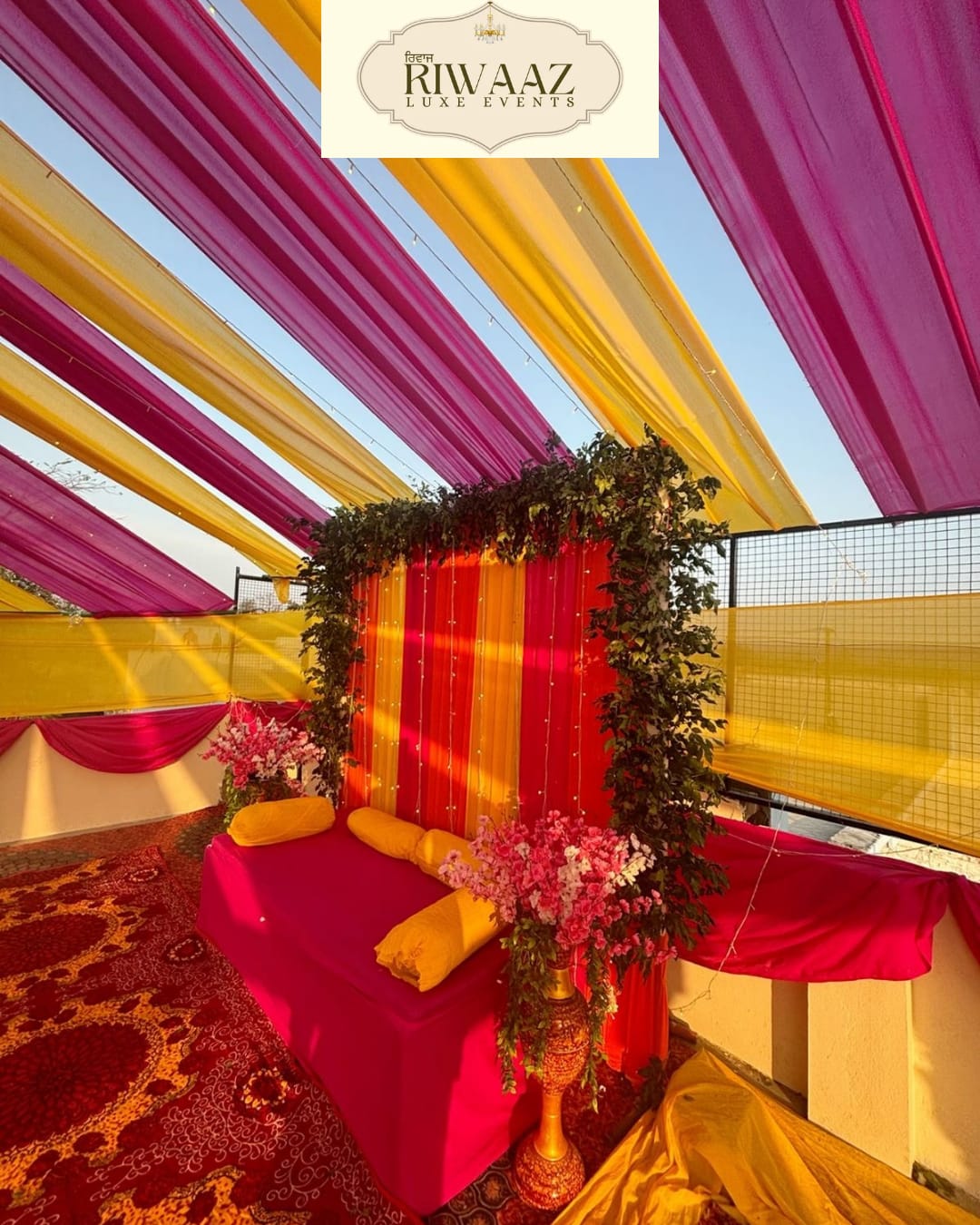 Vibrant Haldi & Mehndi Terrace Draped Canopy