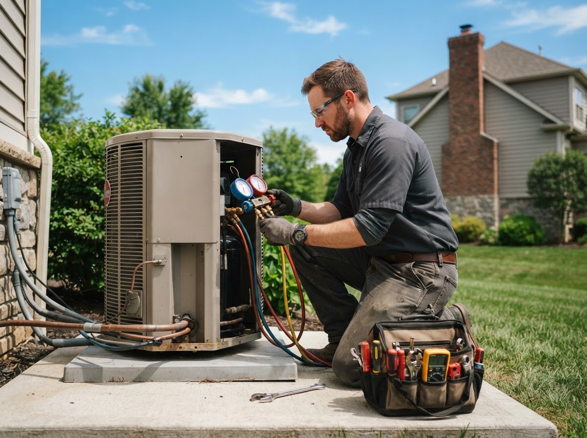 HVAC technician answering common service questions