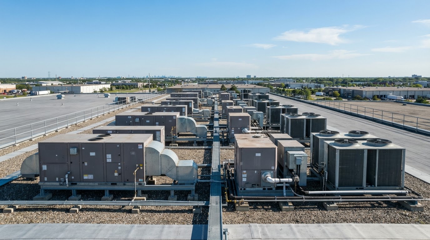 Commercial rooftop HVAC unit installation