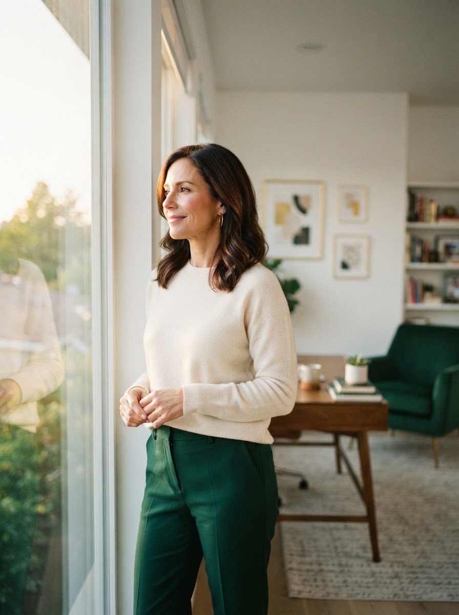 Professional looking out a window with confidence during a coverage transition