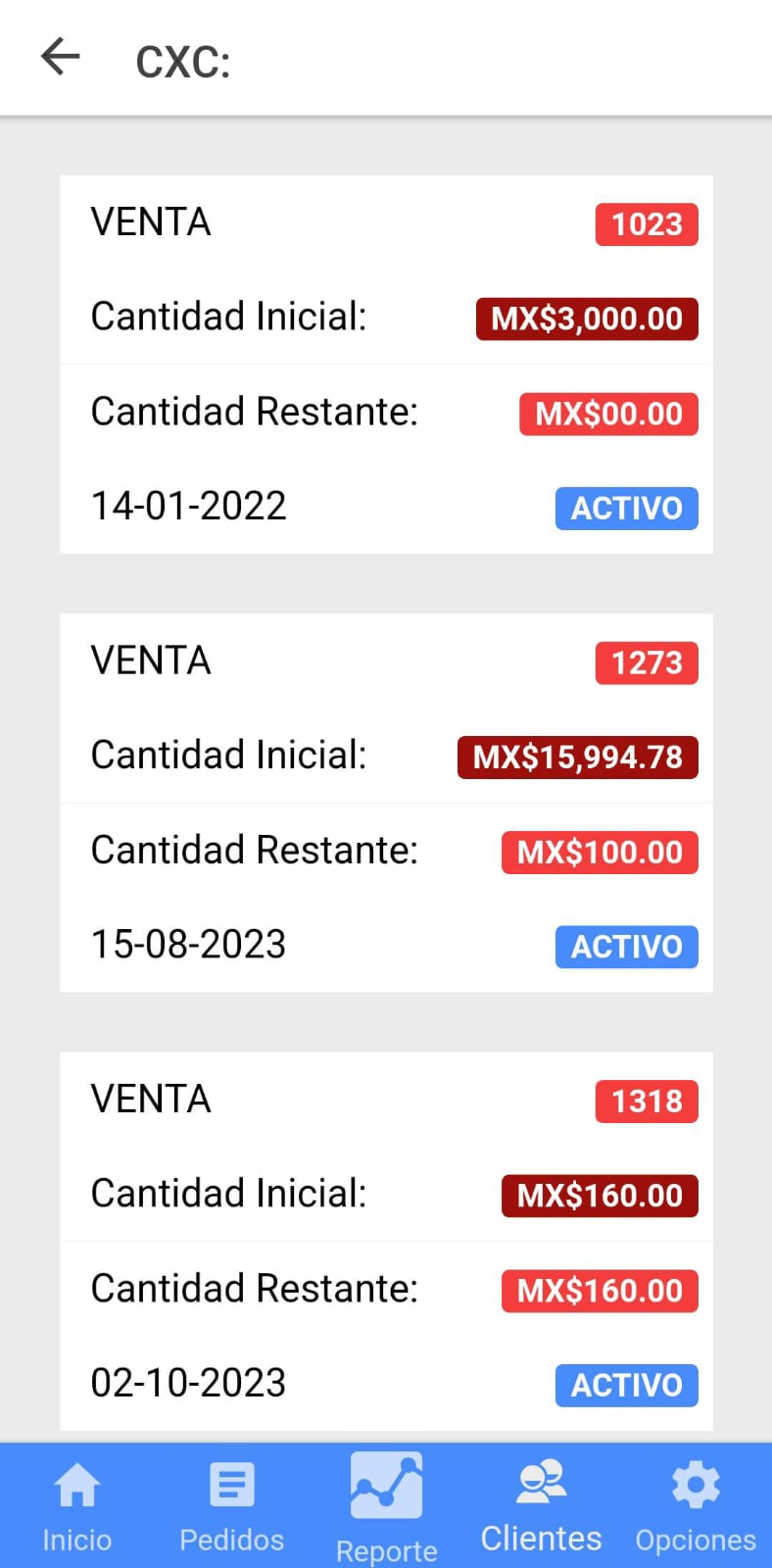 Cuentas por cobrar con saldo por venta