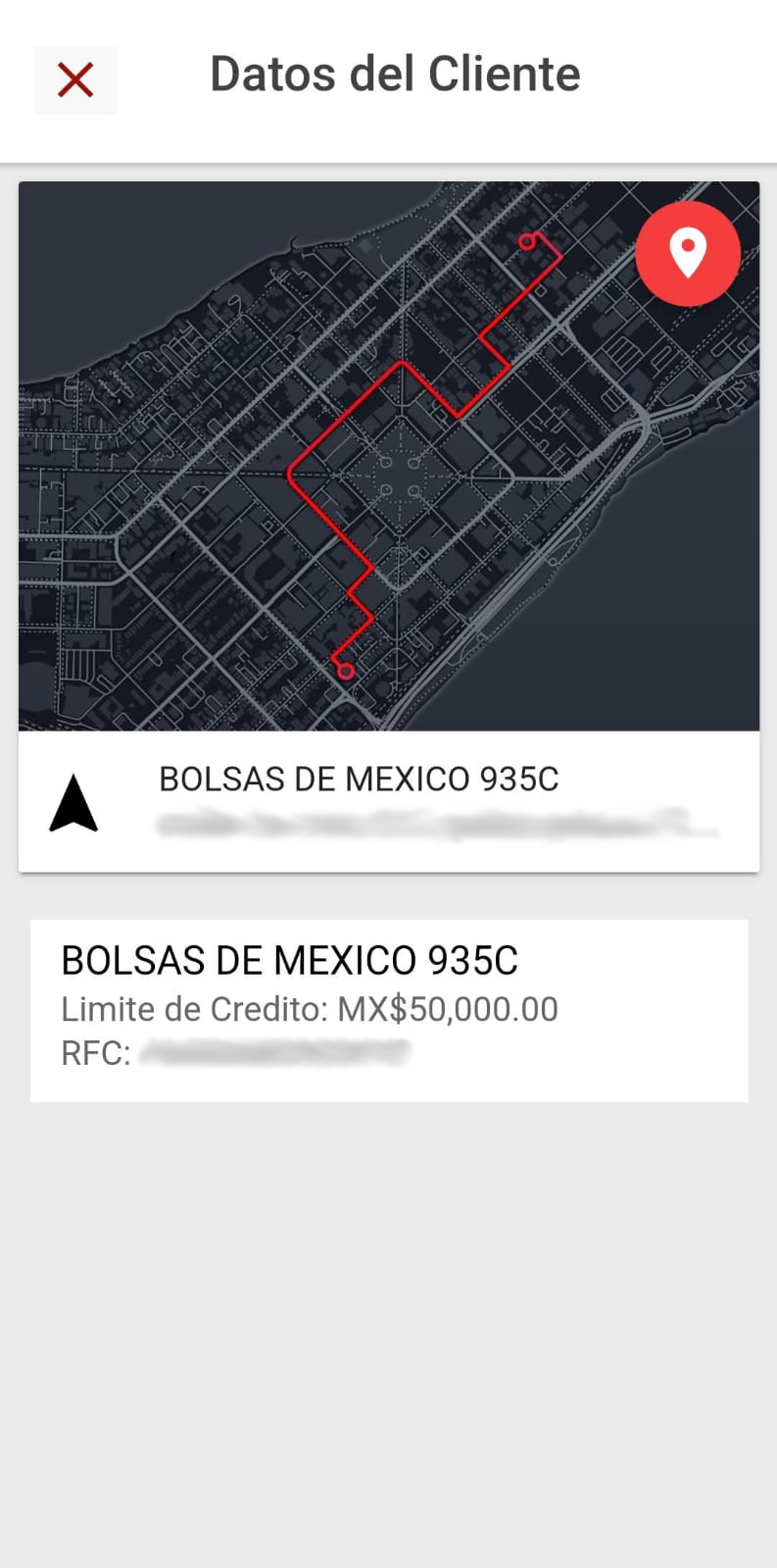 Datos del cliente con mapa y límite de crédito