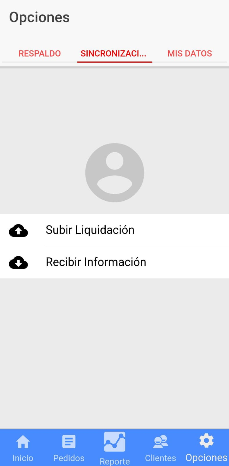 Opciones: subir liquidación y recibir información