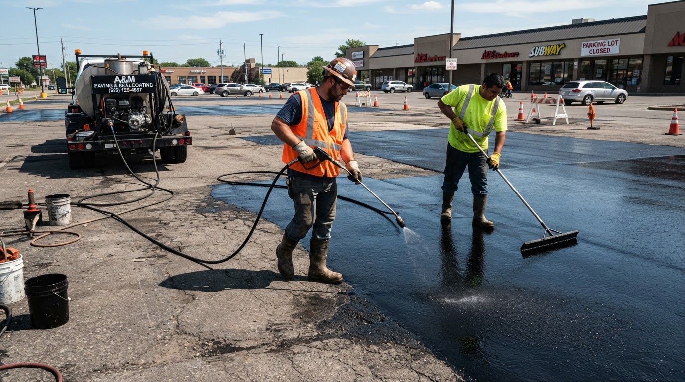 Sealcoating — Greater Austin commercial paving project