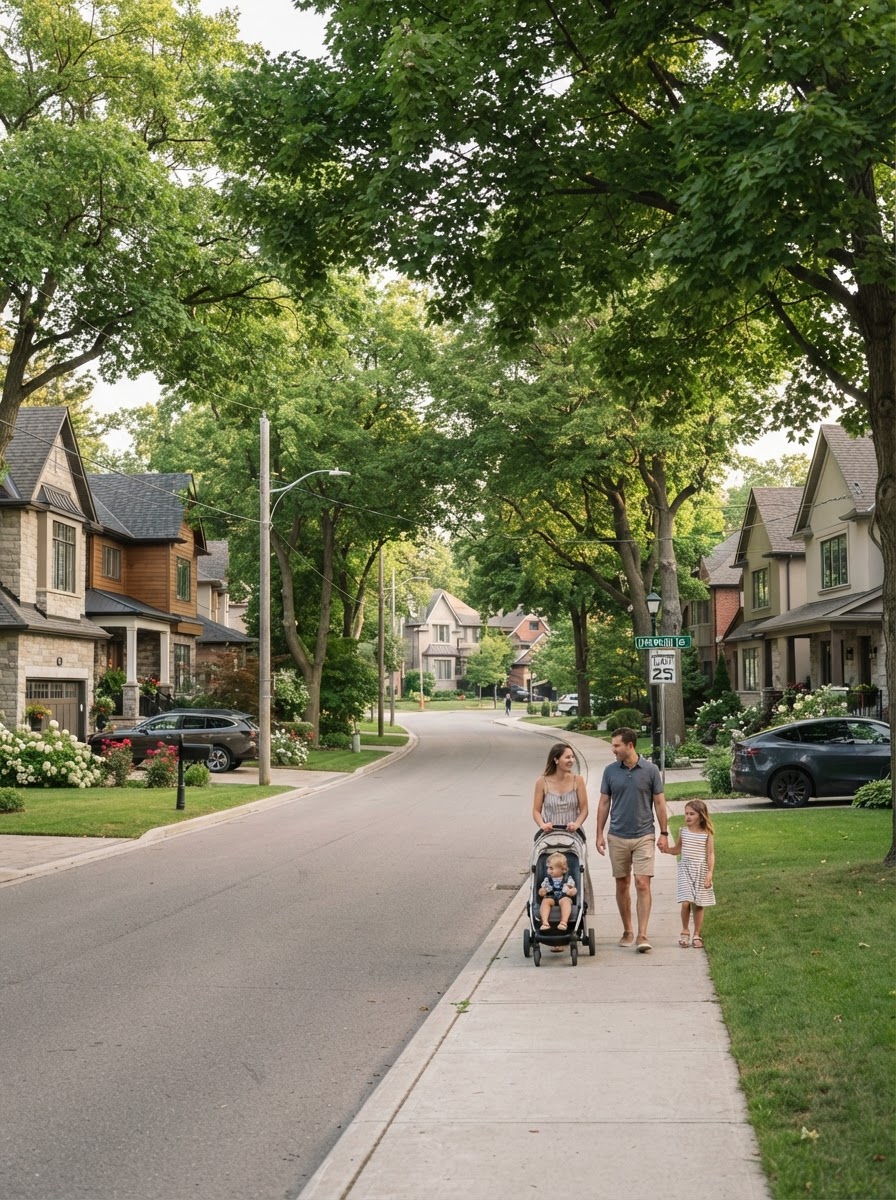 Maple Ridge District — an illustrative suburban community scene