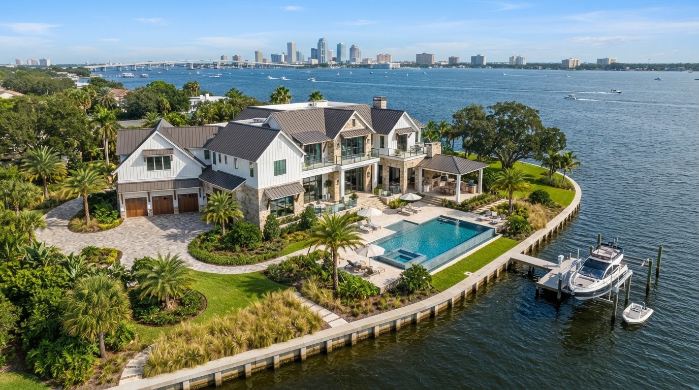 Architectural custom waterfront home in Tampa Bay