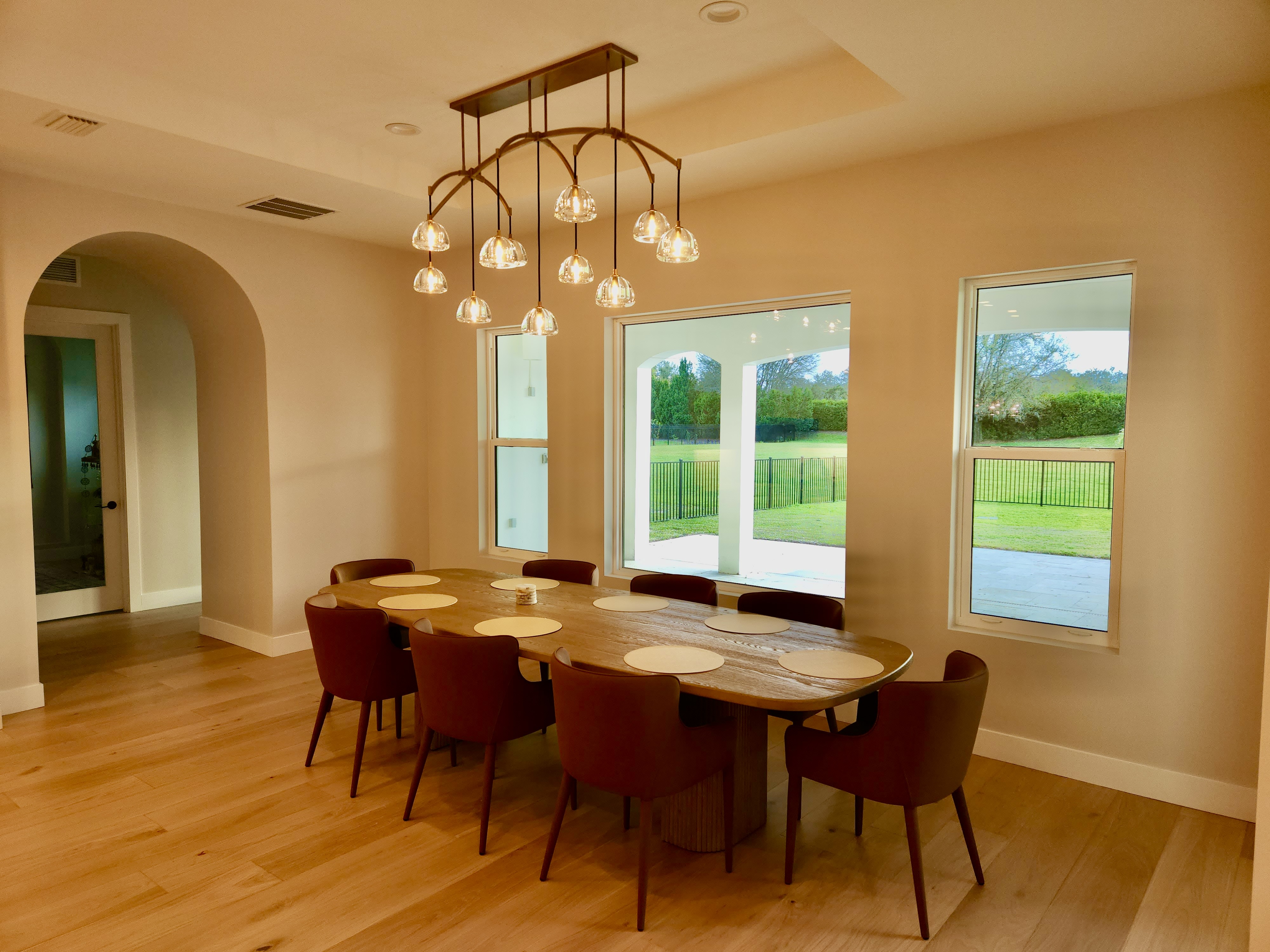 Architectural Dining Room & Tiered Chandelier — Custom Home, Tampa Bay, FL