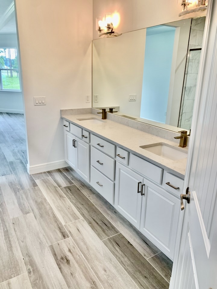 Custom Double Vanity & Wide-Plank Tile Flooring — Remodeling, Tampa Bay, FL