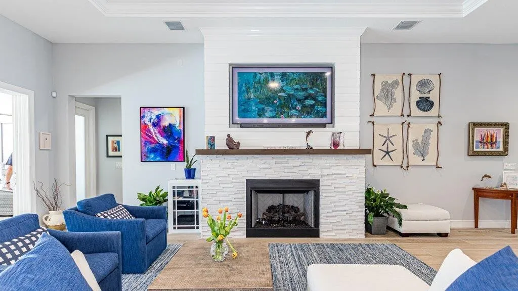 Stacked Stone Fireplace & Coastal Living Hearth