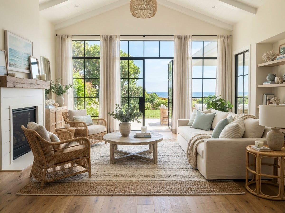Bright living room with large windows and natural light