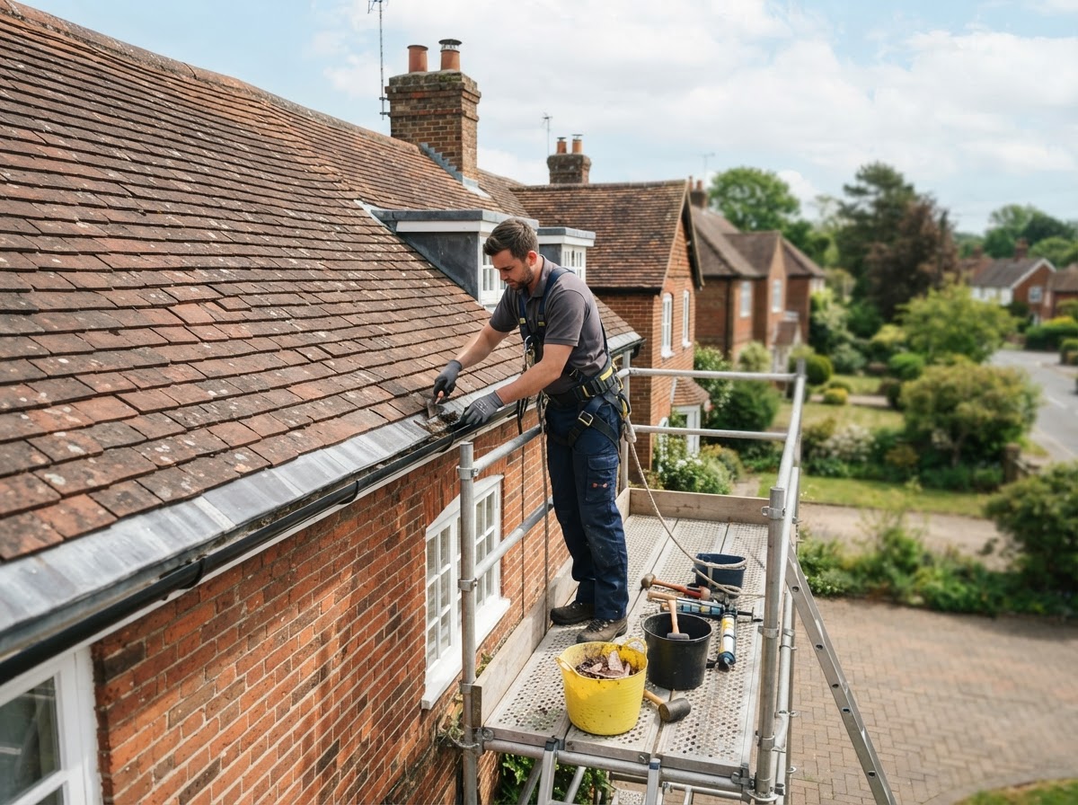 Roofing and gutter repair on a typical Kent home