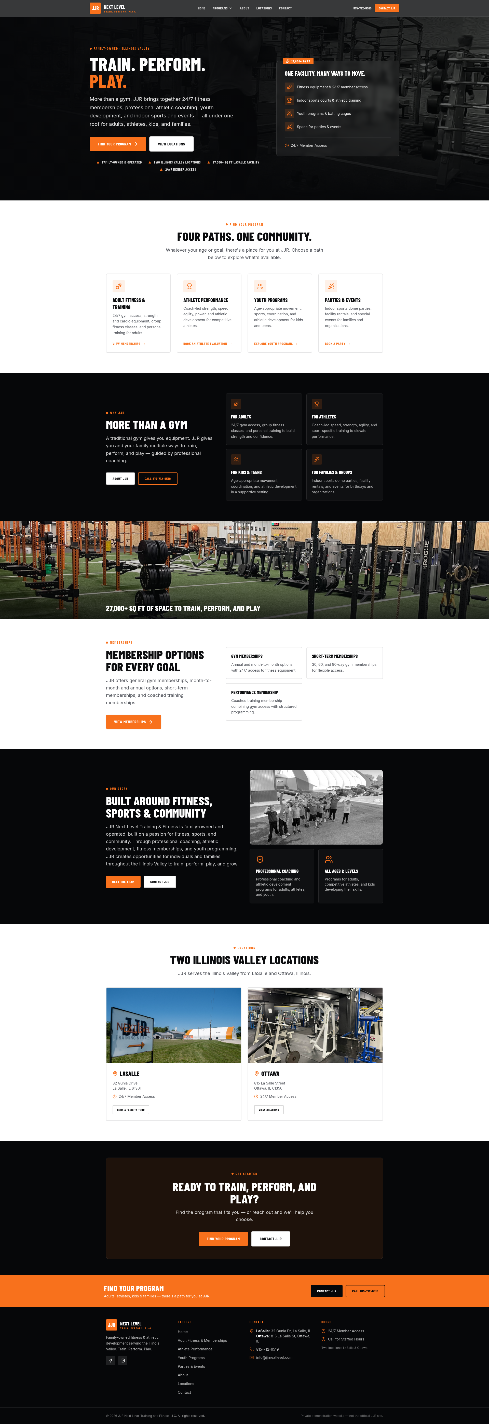 Screenshot of JJR Next Level Fitness website demonstration