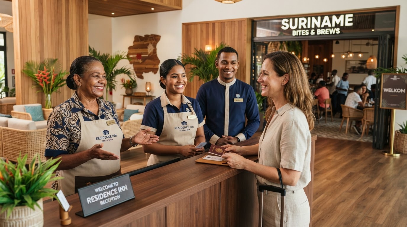 Professionele Surinaamse medewerkers in een warme gastvrije horeca- en serviceomgeving