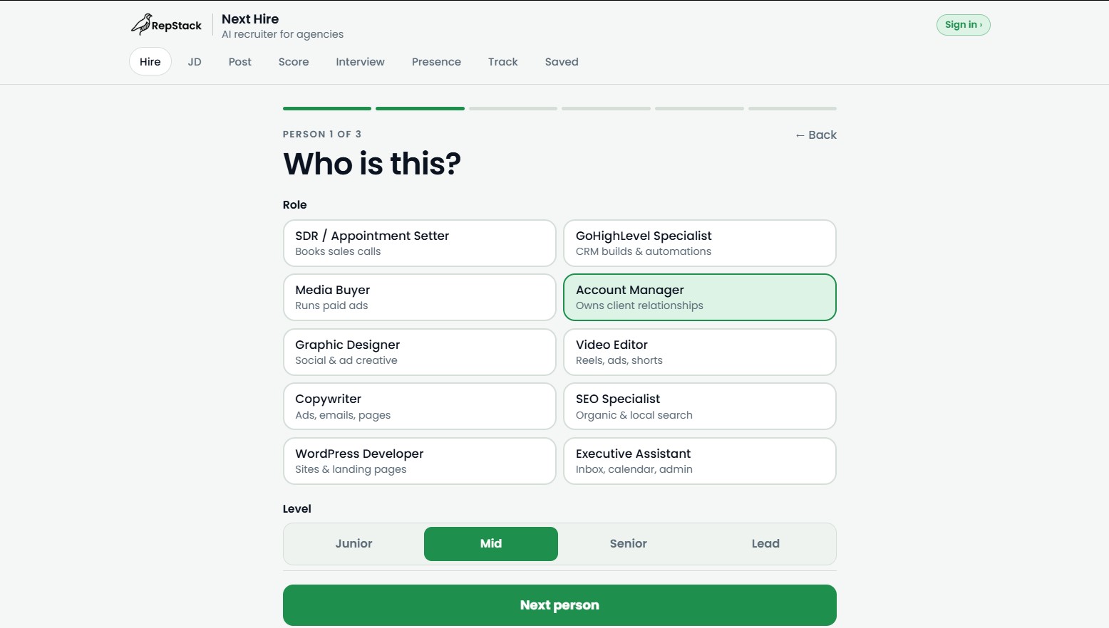 RepStack AI Recruiter Dashboard