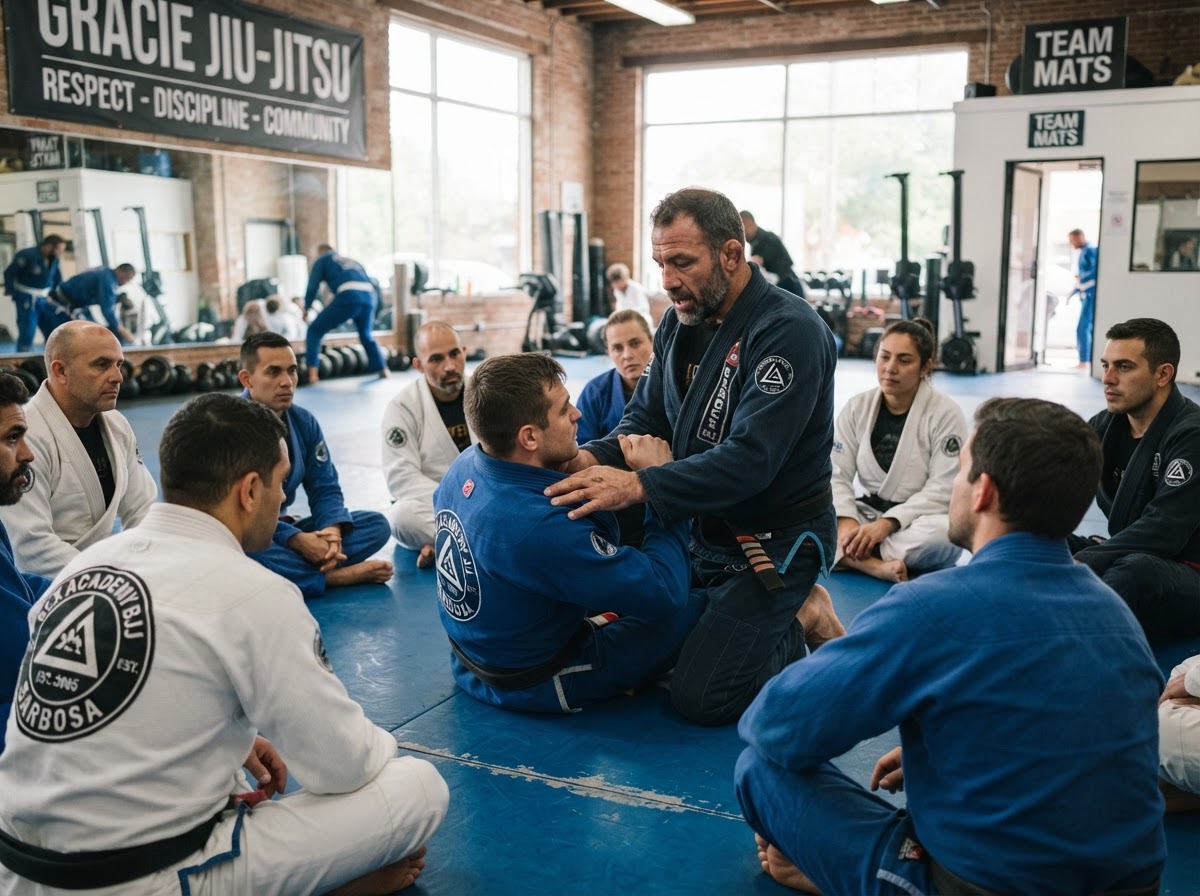 Brazilian Jiu Jitsu instructor coaching adult students on technique at Colorado Springs Brazilian Jiu Jitsu