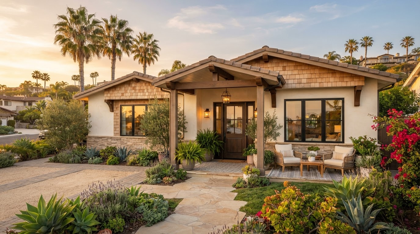 A San Diego home exterior at golden hour