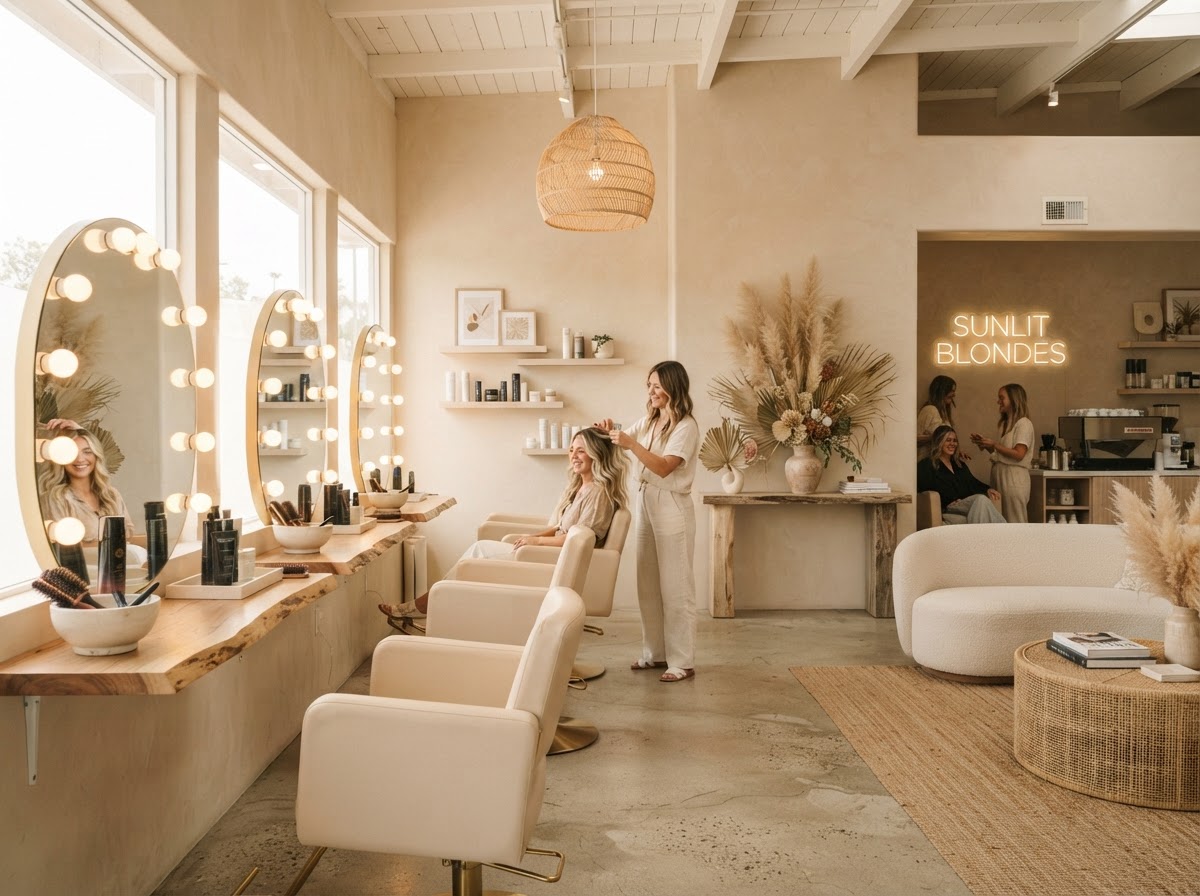 Interior of the Blonde Voyage blonding and extensions studio in Mira Mesa
