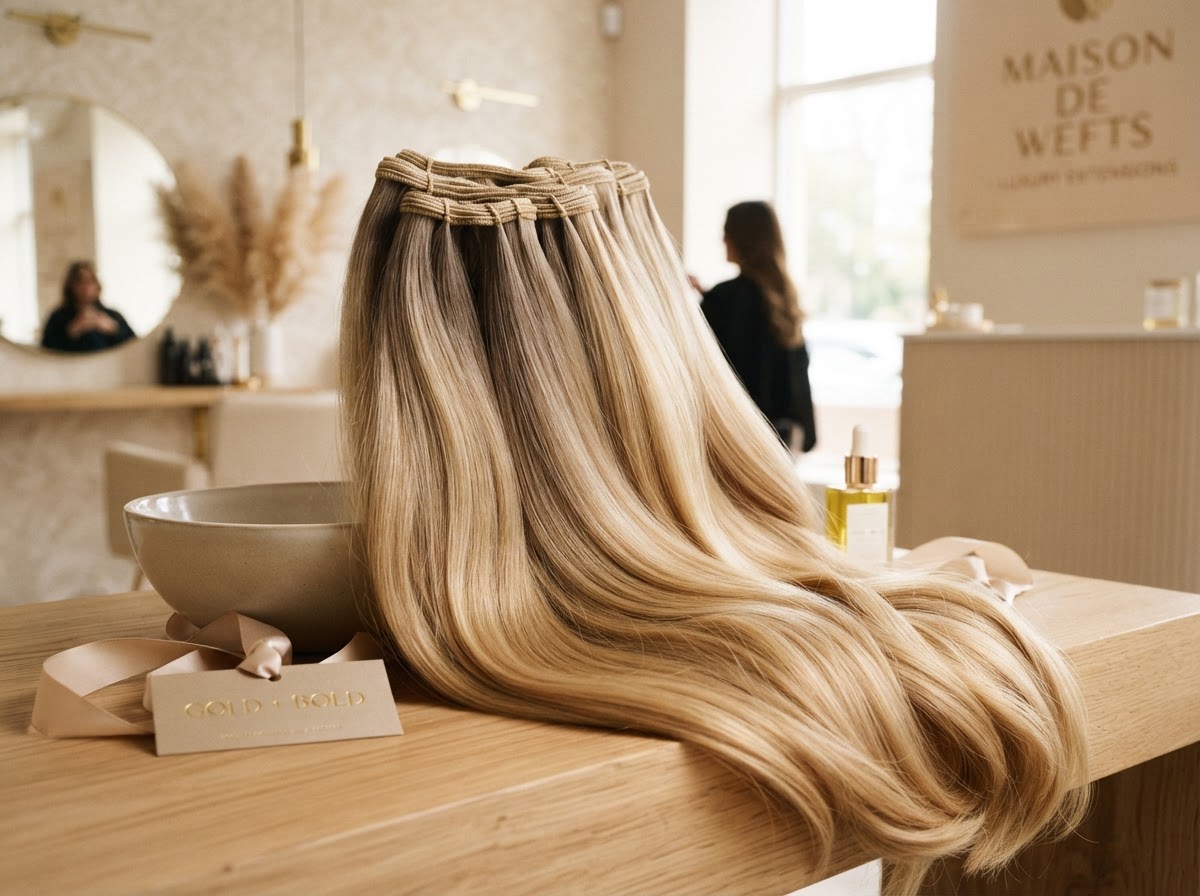 Seamless hand-tied blonde hair extensions blended into natural hair