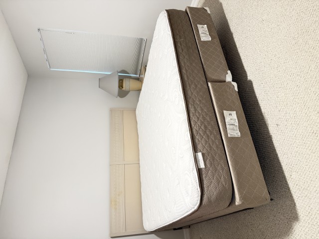 Serta mattress and split box spring set with neutral headboard
