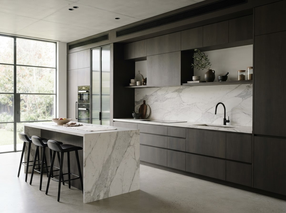 Luxury modern architectural kitchen featuring high precision tapware and fixtures