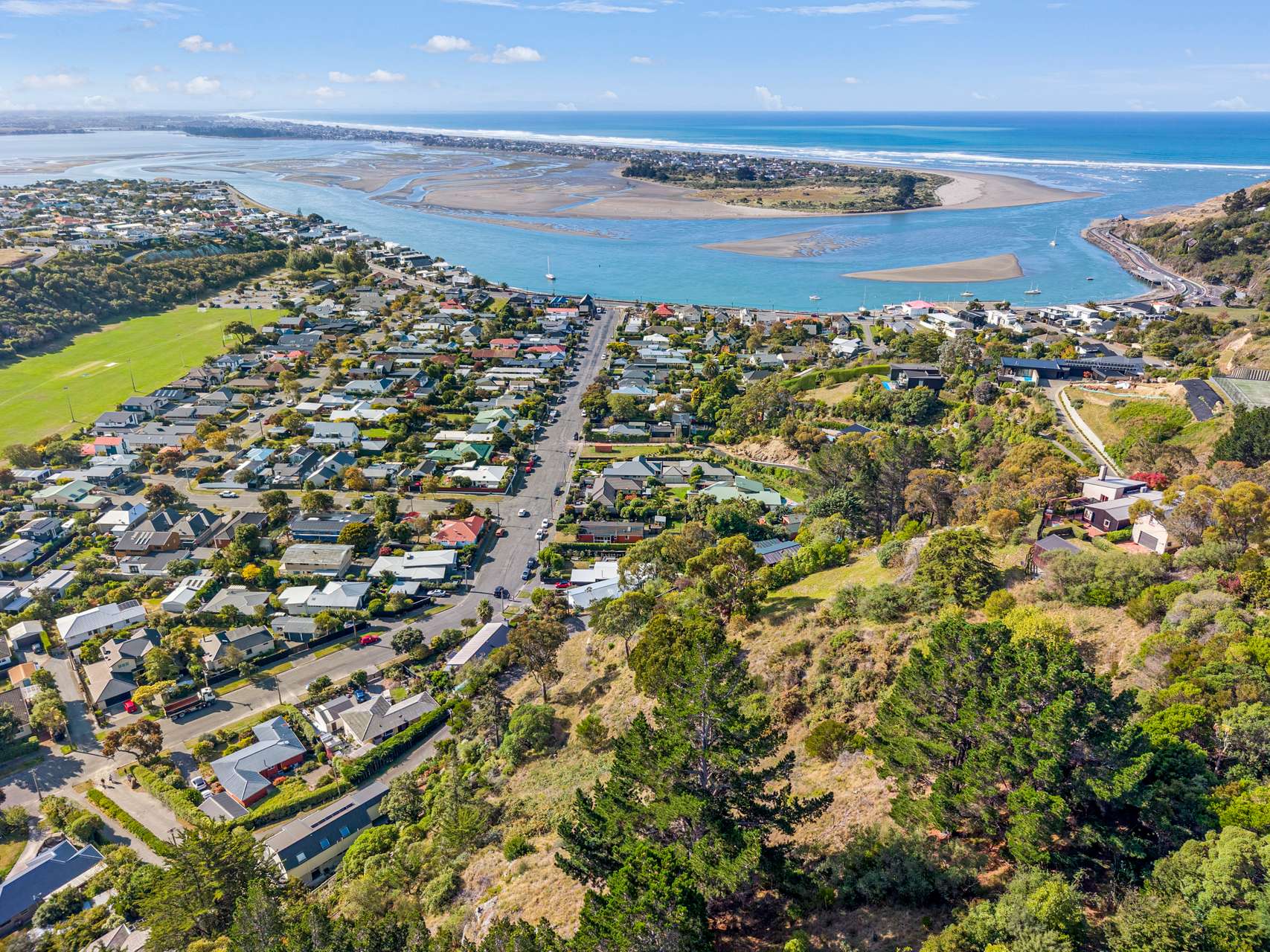 1 Red Rock Lane panoramic aerial overlooking Moncks Bay
