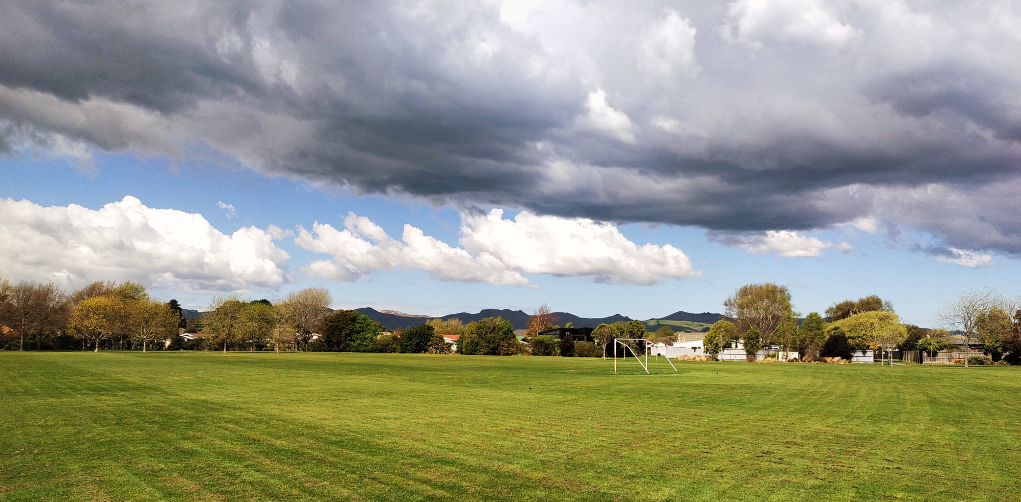 Avondale Park sports grounds with Port Hills in the distance