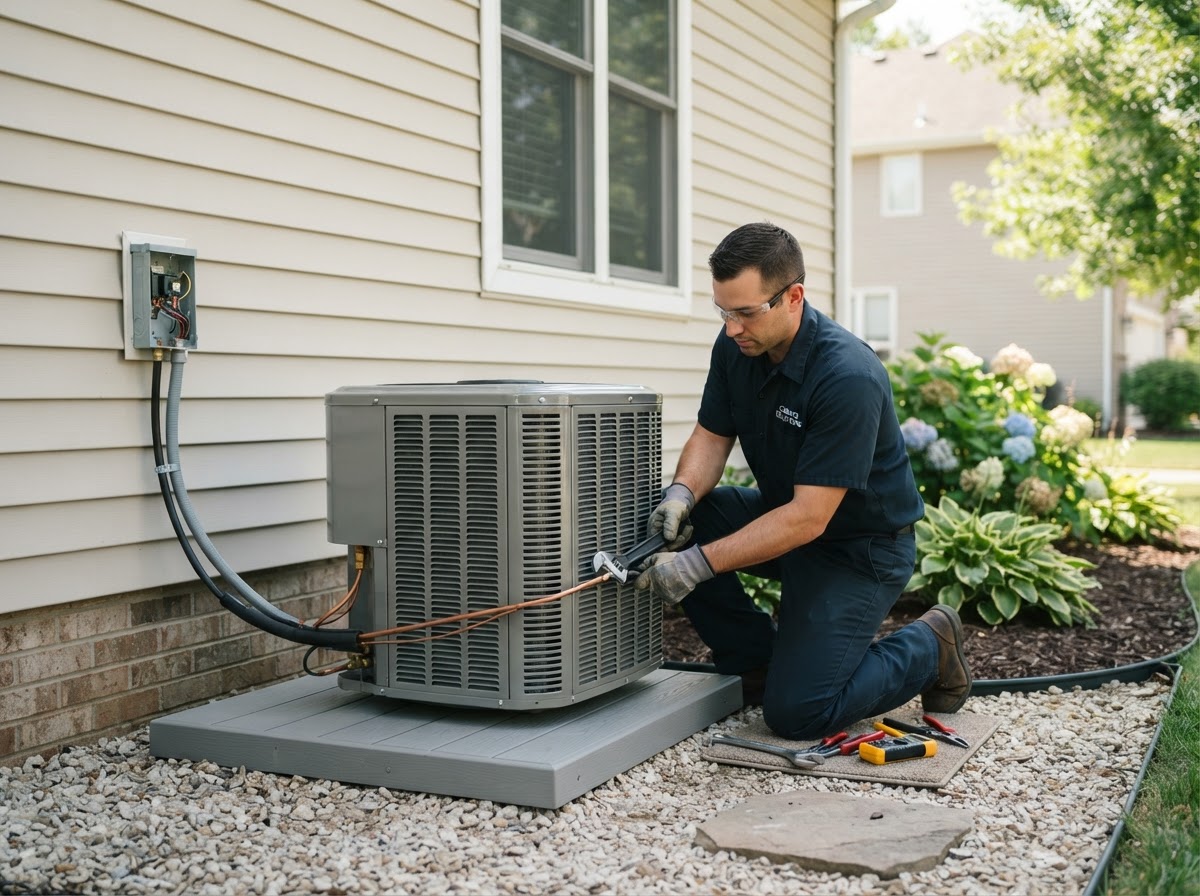 Installation of a residential central air conditioning condenser unit