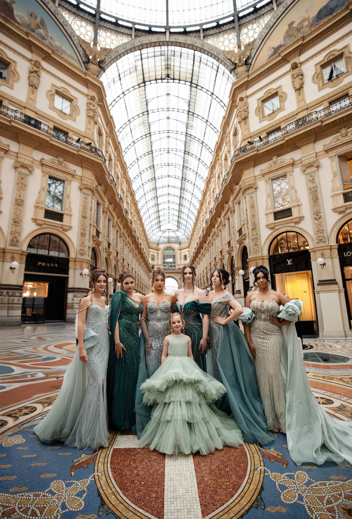 Belle Le Chic models at the Galleria Vittorio Emanuele II Milan