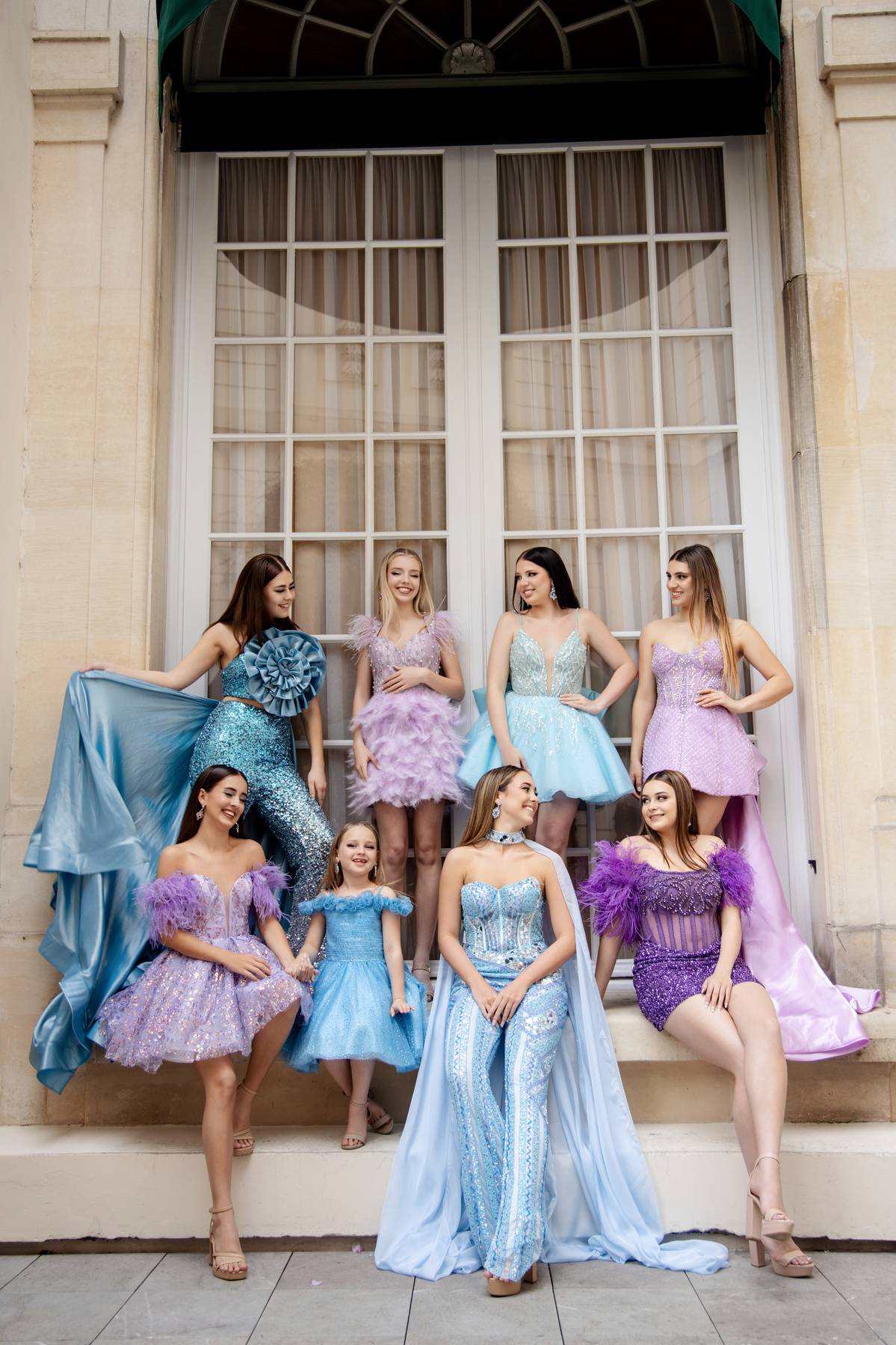 Belle Le Chic models in lavender and pastel couture