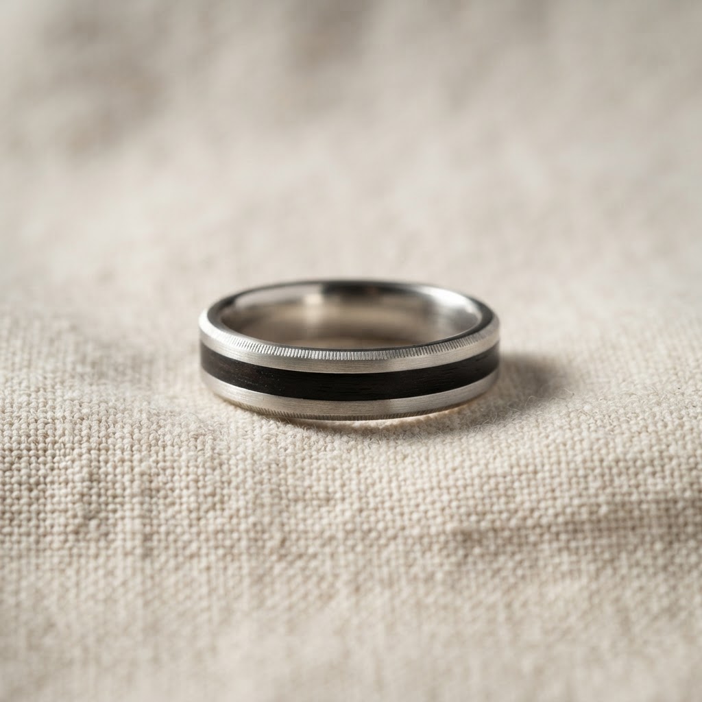 Platinum & Black Wood Inlay Band