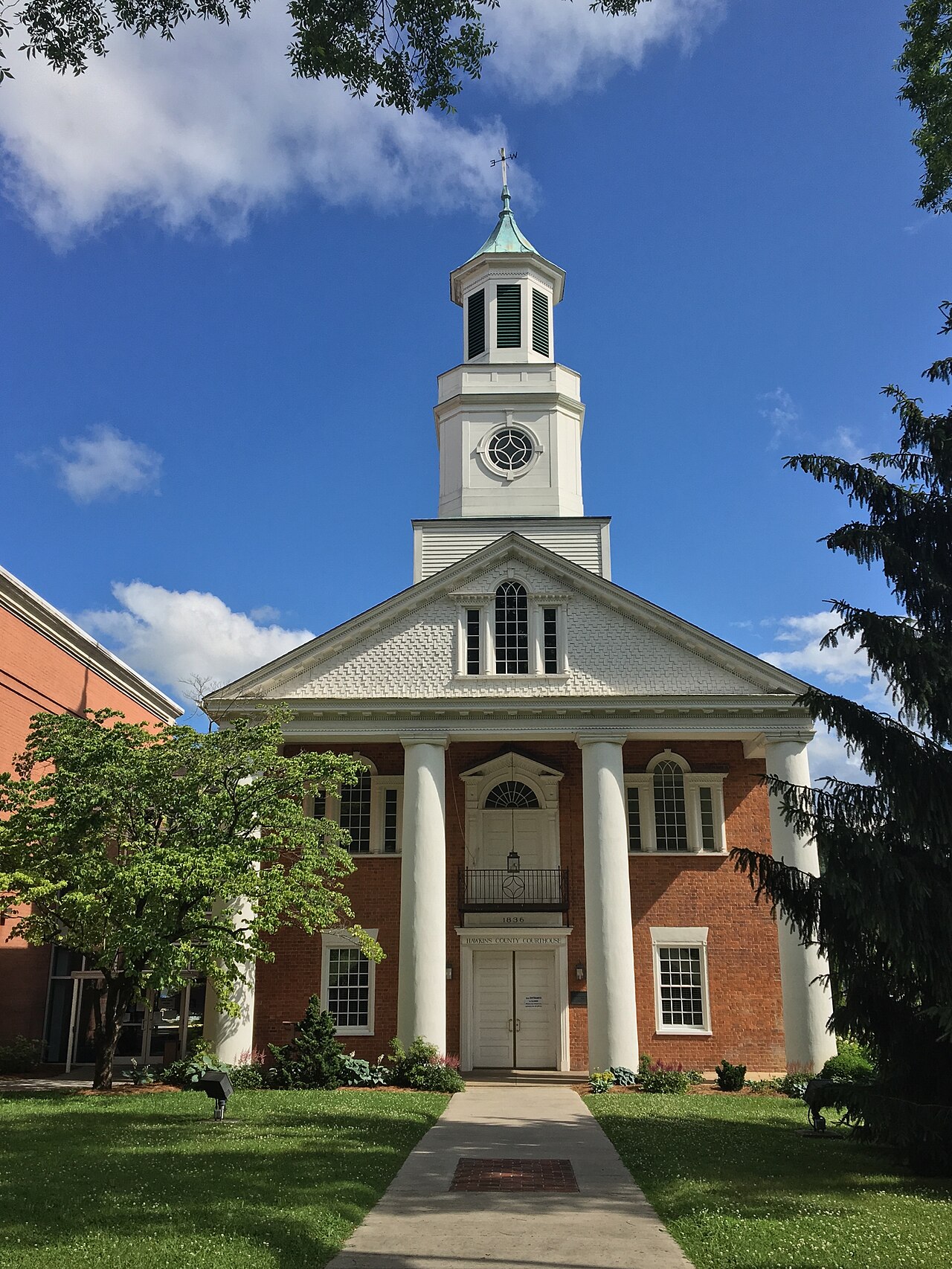 Historic Hawkins County Courthouse in downtown Rogersville, TN, one of Tennessee's oldest towns