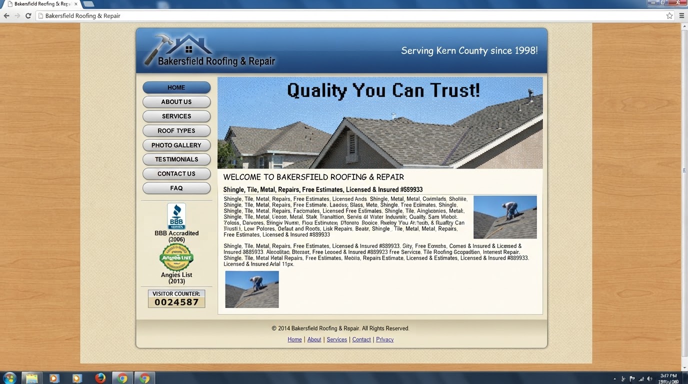 Outdated Bakersfield Roofing & Repair website before rebuild