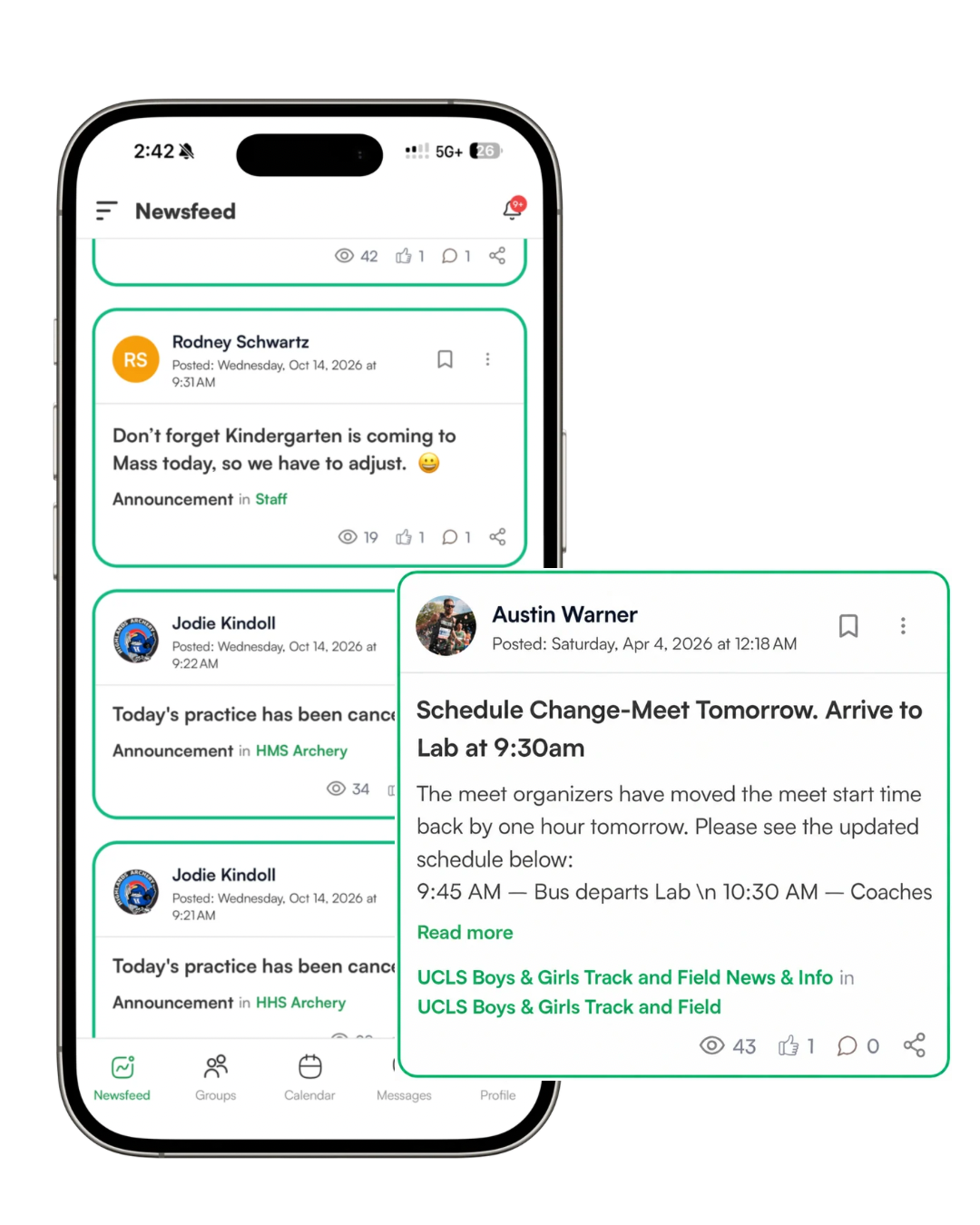 connect. mobile newsfeed and announcement schedule change
