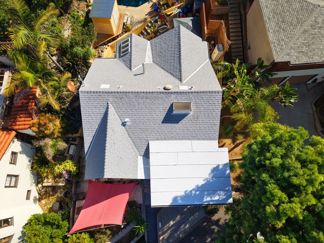 Completed residential roof replacement project by UV Roofing Inc. in Los Angeles, California