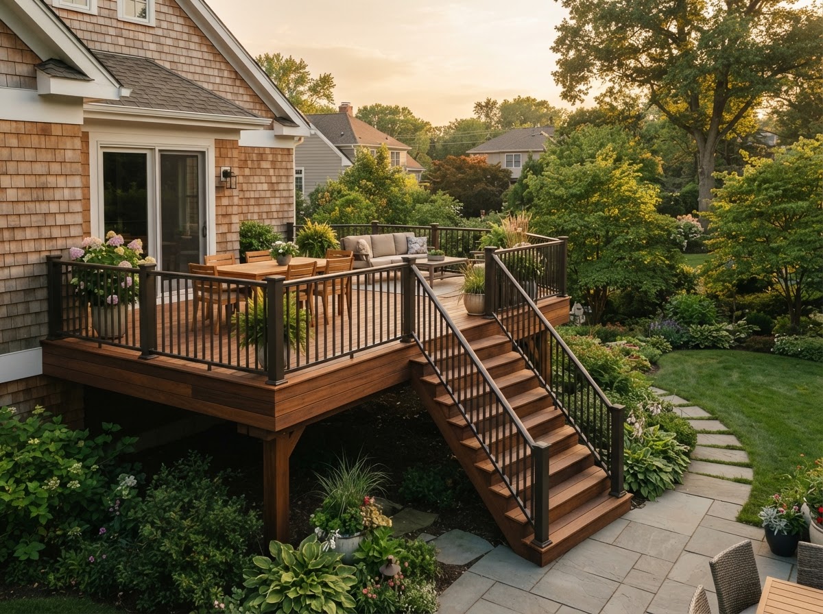 Deck with railing and stairs